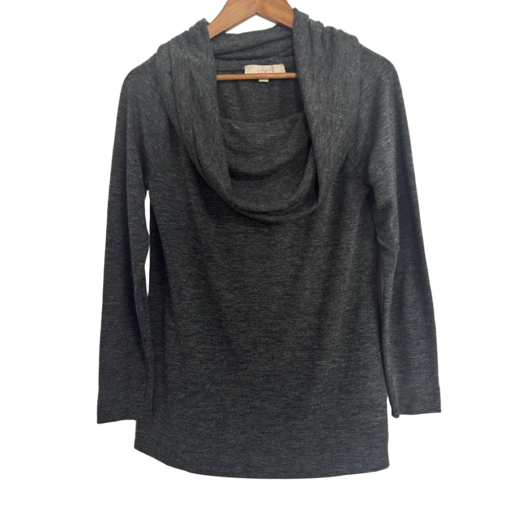 Ann Taylor LOFT Gray Pullover Cowl Neck Lightweight Knit Sweater Size Medium
